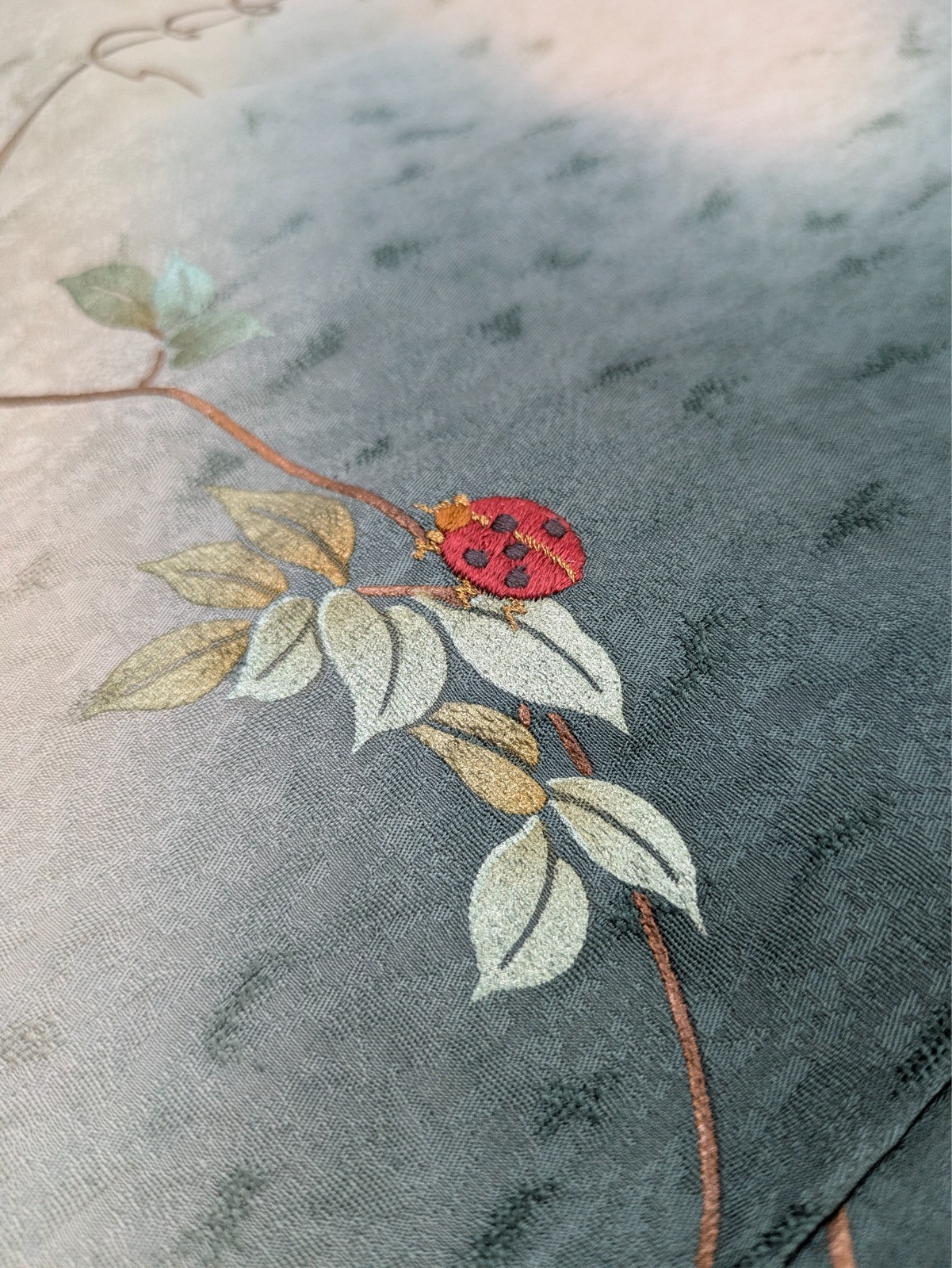 Authentic Japanese Kimono Silk Tomesode Dark Green Floral Embroidery Textile Art