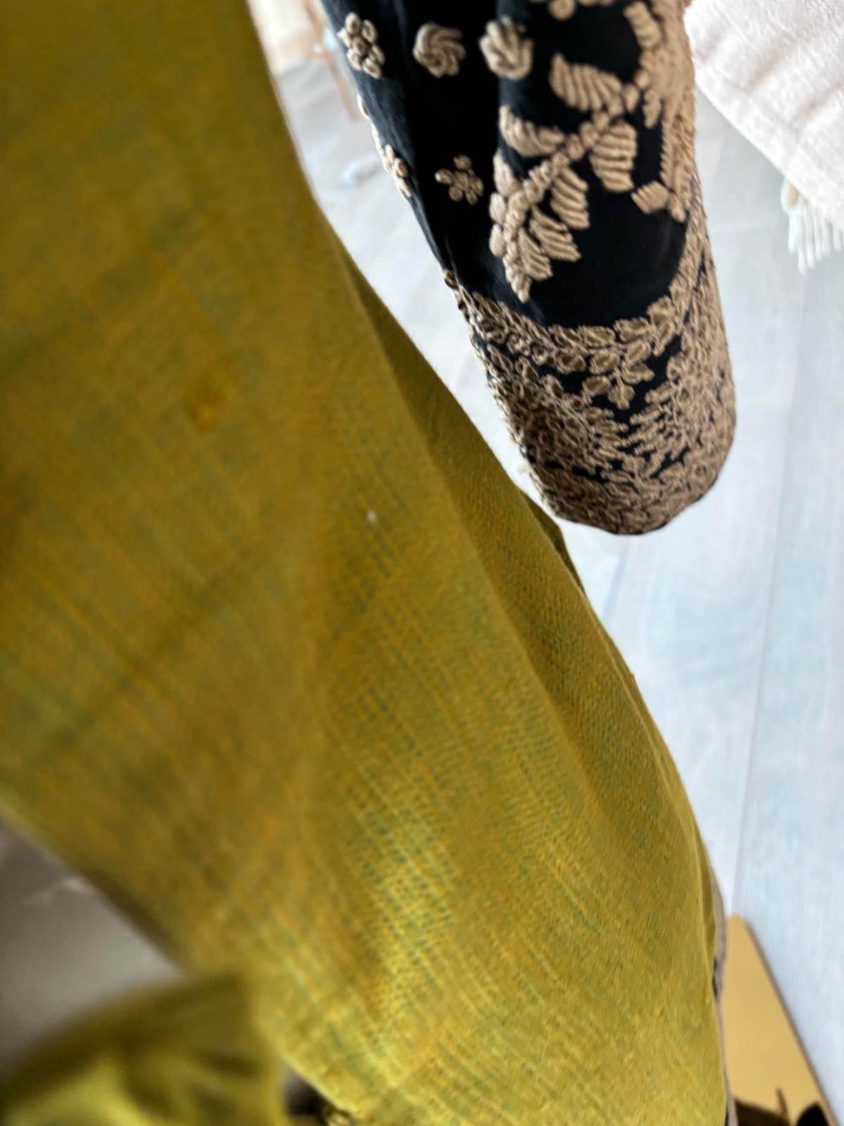 Sabyasachi Chartreuse Green Kurta -Black Embroidered Sleeves and Fuchsia Dupatta