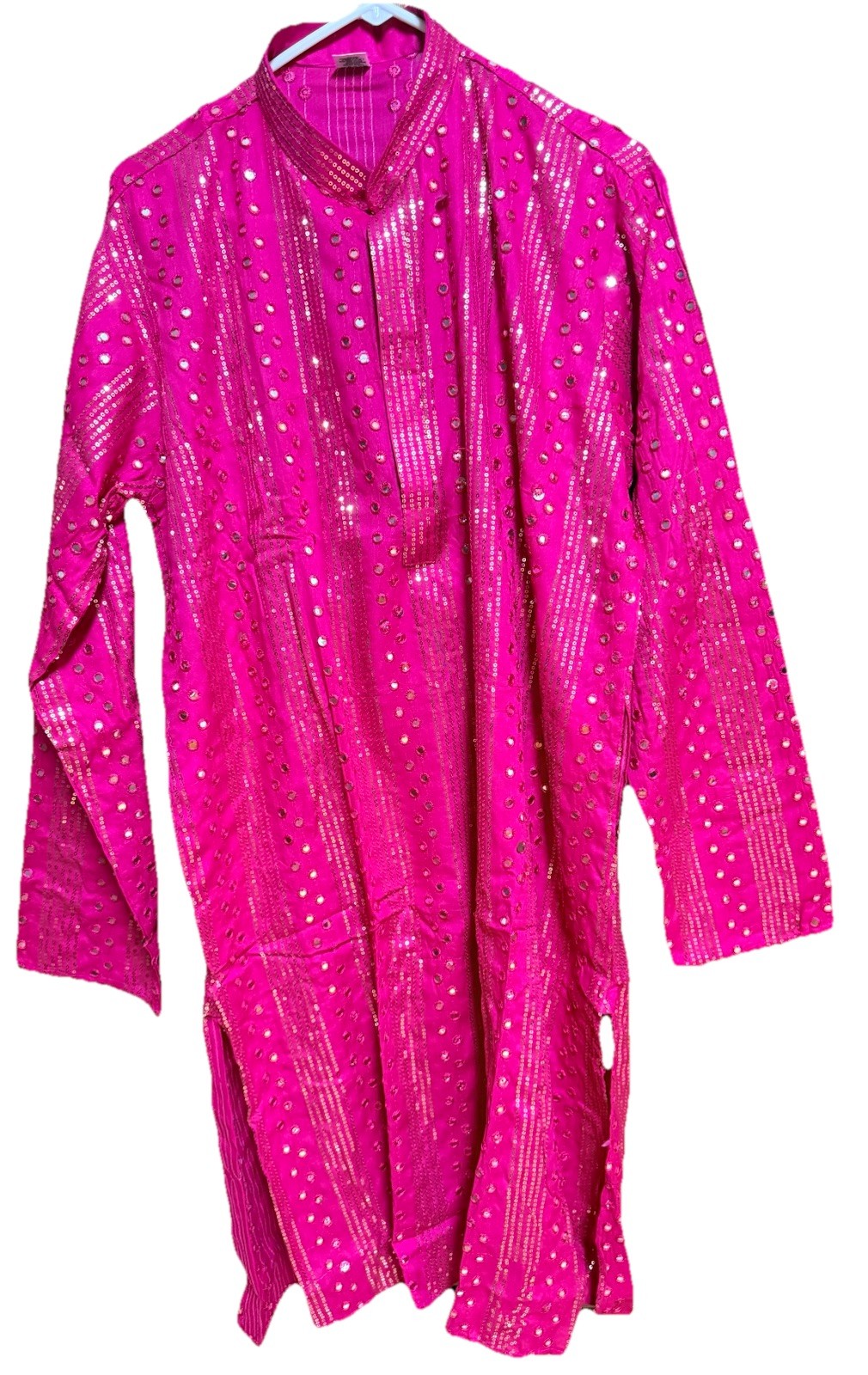 NWT Men’s BOYS Kurta PAJAMA SET SZ 42 L/XL PINK/ RANI SEQUINS India-USA seller