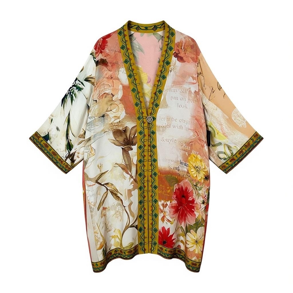 NEW John Mark Women’s Kimono Jacket SMALL Floral Print Multi Color
