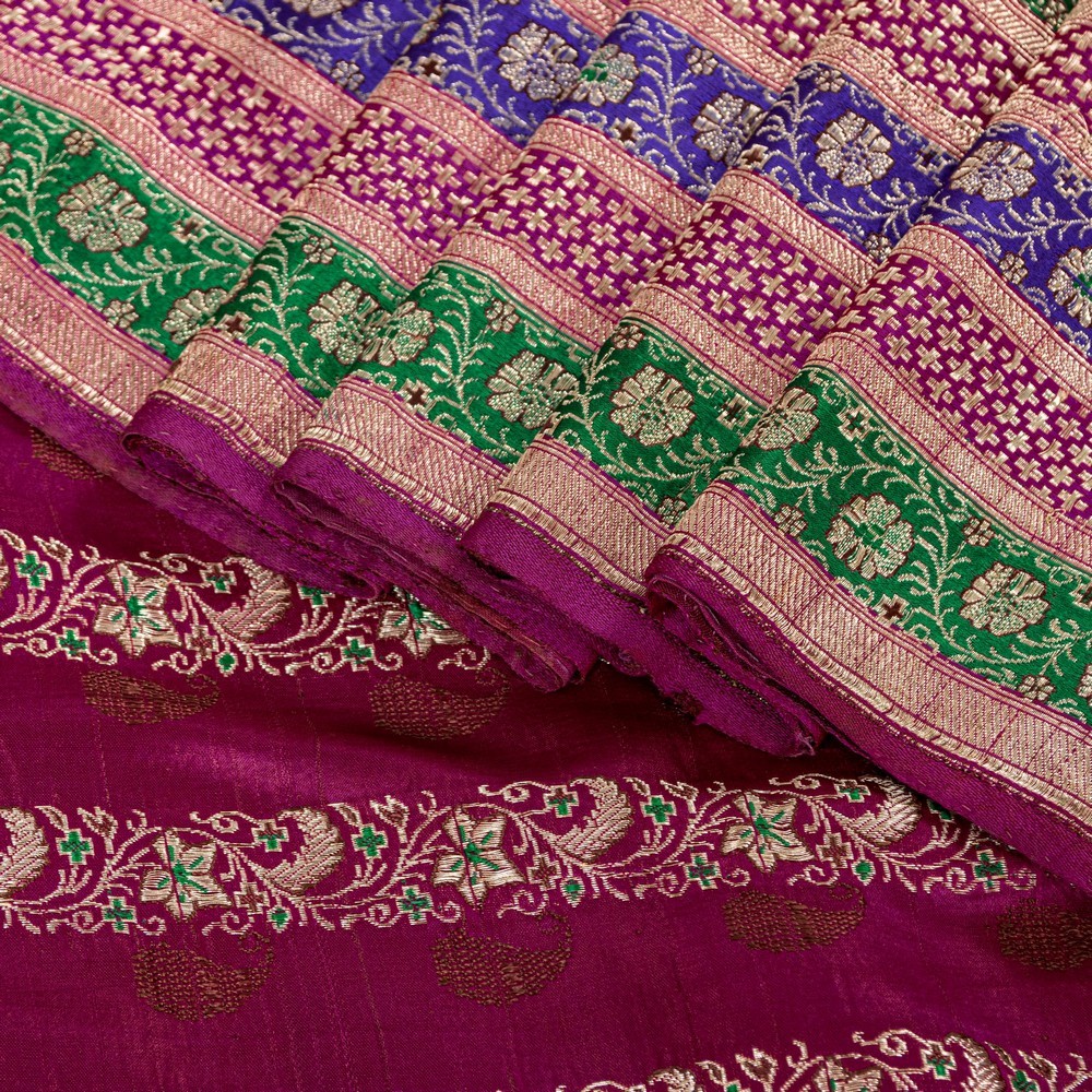 Sanskriti Vintage Pink Pure Satin Sarees Zari Hand Woven Brocade Banarasi Fabric