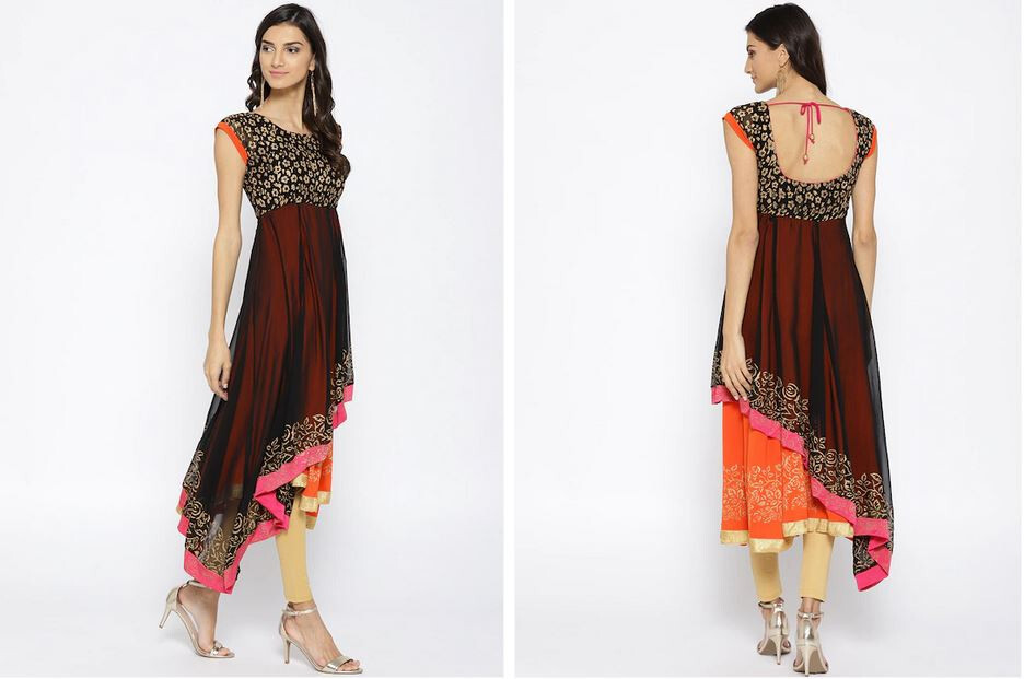 Women Stitched Long Kurti kurta top Multi color L size 1 pc