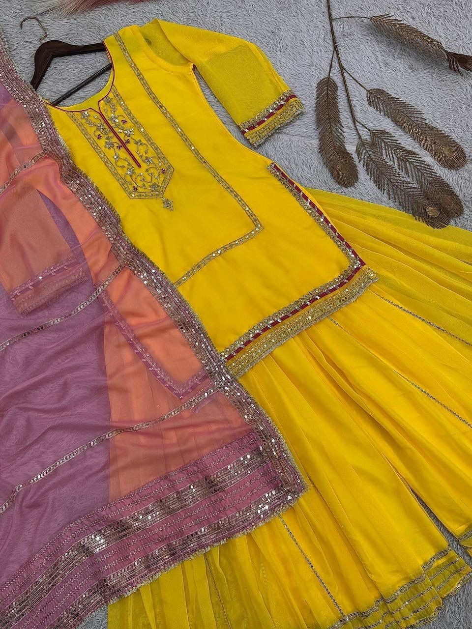 PUNJABI SHARARA PLAZZO KURTI PLAZZO SALWAR KAMEEZ SUIT WOMEN READYMADE DESIGNER