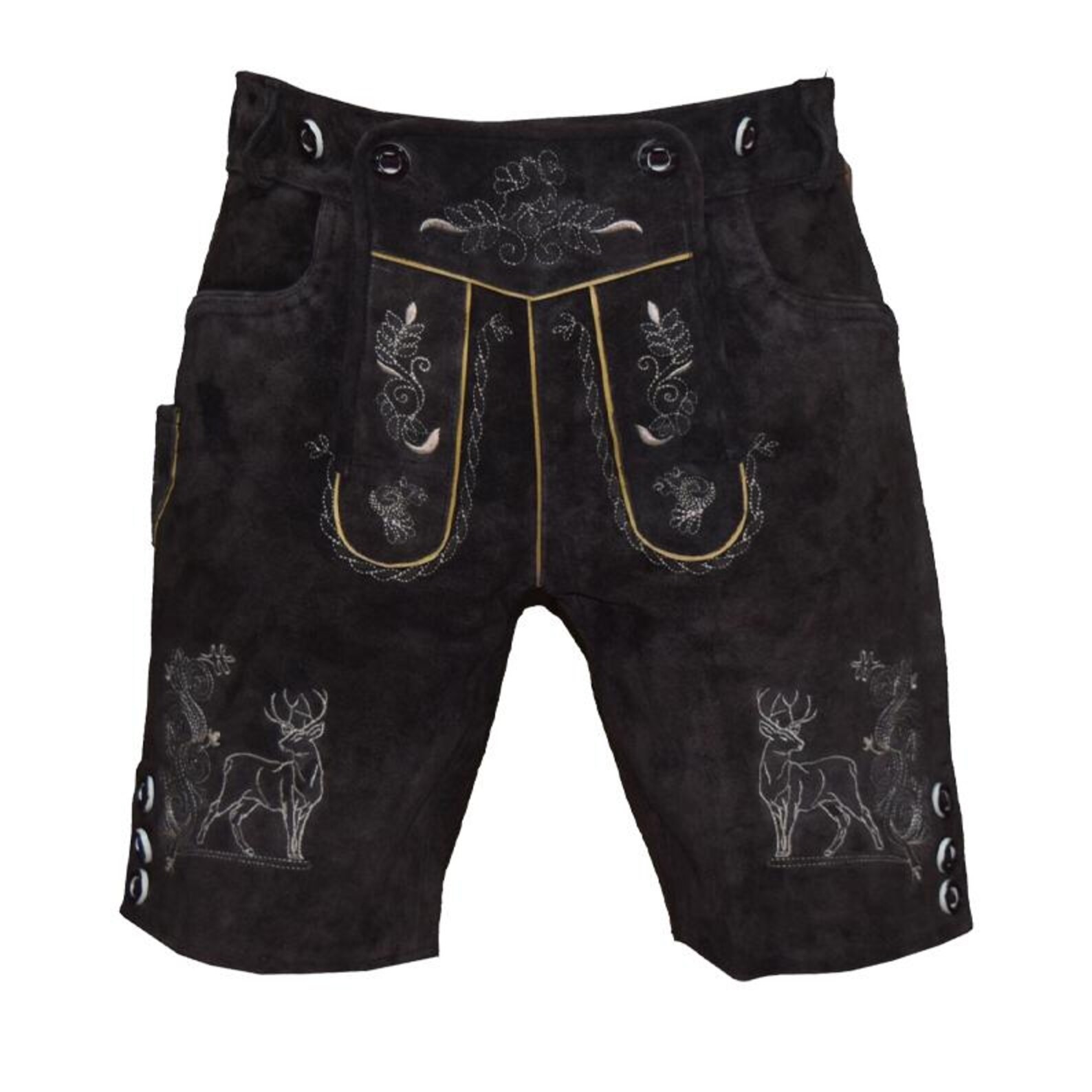 Black Suede Lederhosen Shorts for Men: Oktoberfest- Outfit Bavarian Trachten Sho
