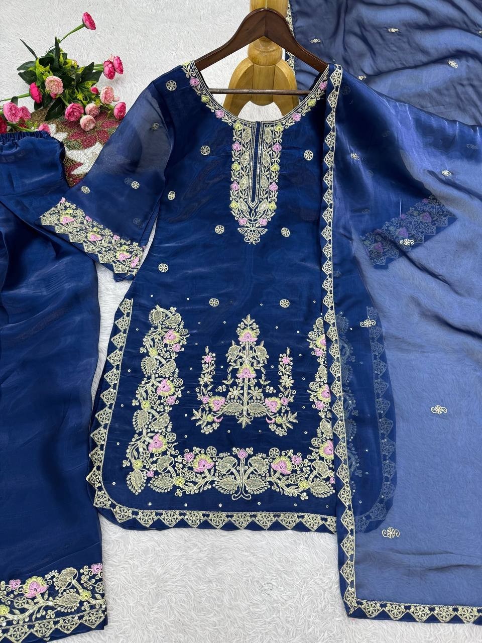 New Presenting Pure Silk Blue Top Bottom With Dupatta For Wedding & Party Wear