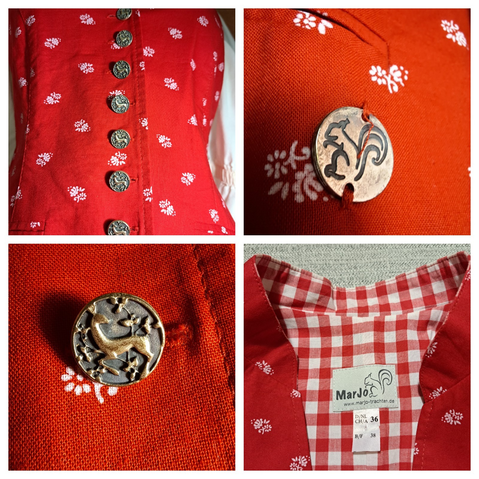 MarJo Dirndl Vest + Blouse + H.Miser Scarf Set Oktoberfest Deer Alpine EU 36/38