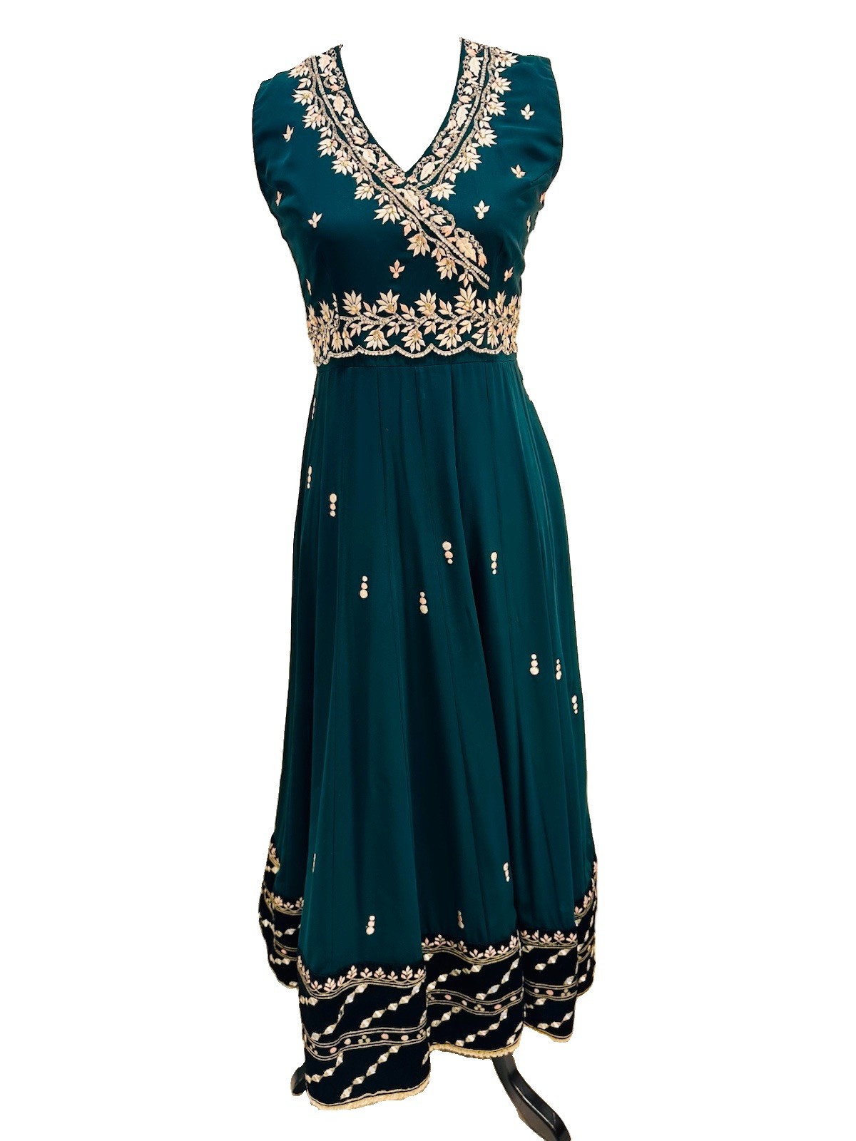 Indian Wedding Guest Dress W Matching Dupatta/Wrap S Green Embellished Gold