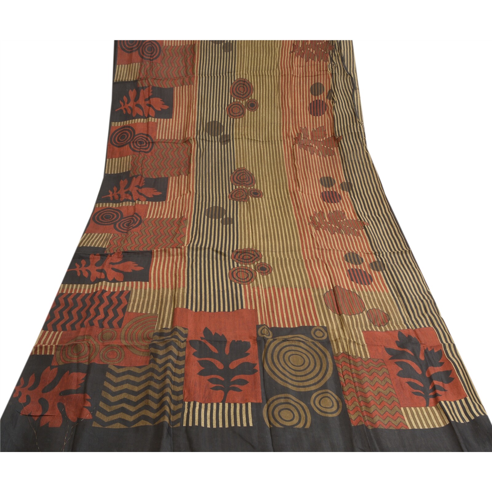 Sanskriti Vintage Indian Sarees 100% Pure Silk Printed Sari Craft 5 Yard Fabric