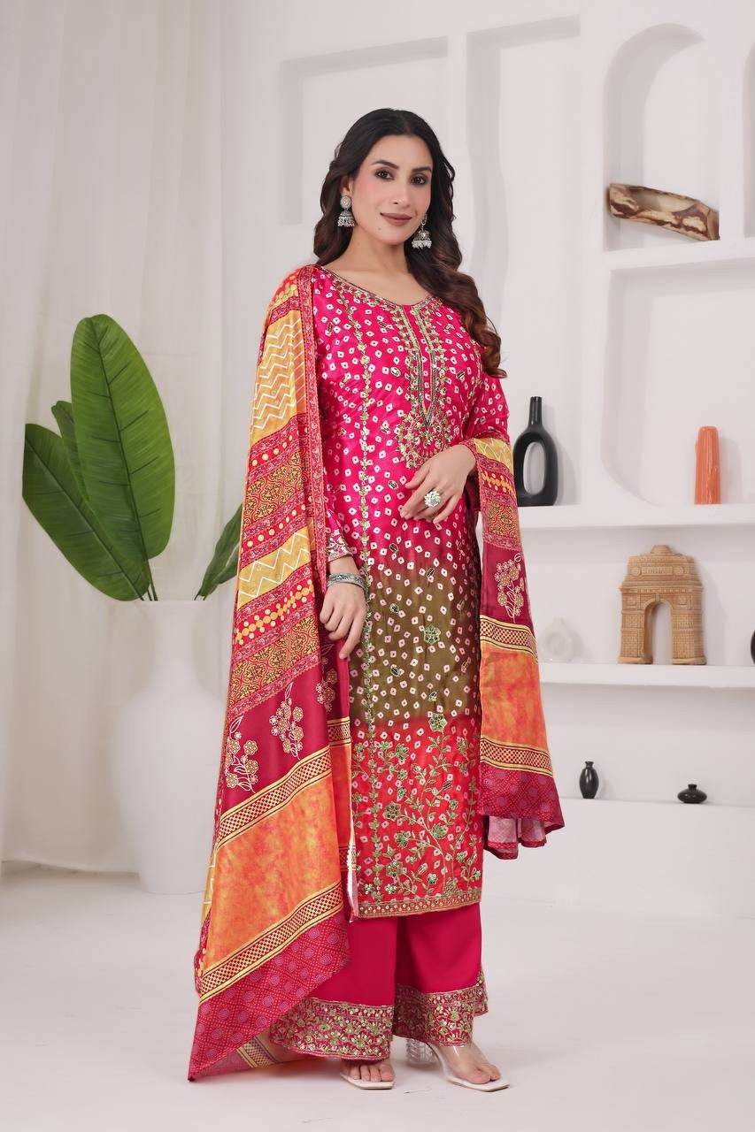 Exclusive Heavy Chinnon Silk Top Palazzo With Dupatta For Wedding Wear