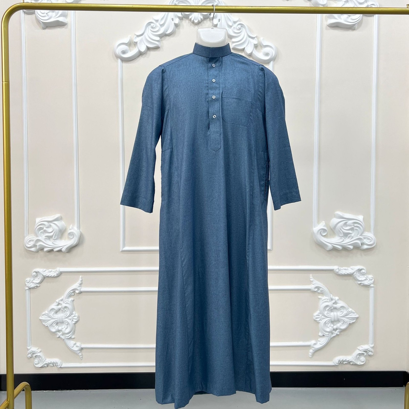 New Unisex Kids Robe Muslim Long-sleeved Stand-up Collar Embroidered Arab Abaya