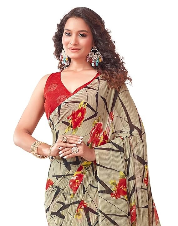 Women’s Floral Printed Georgette Saree with Unstitched Blouse Piece