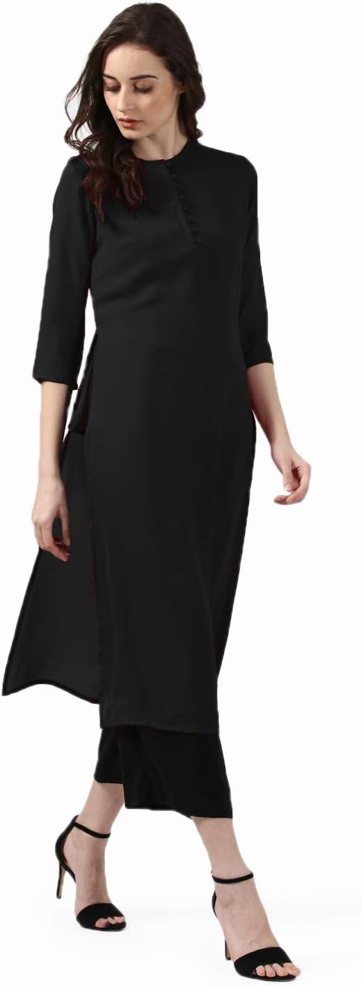 Women’s Rayon Straight Kurta – (Black), Size XL