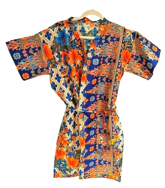 New Women BATIK KIMONO Style #11 Cotton Lightweight One Size Midi Purple Floral
