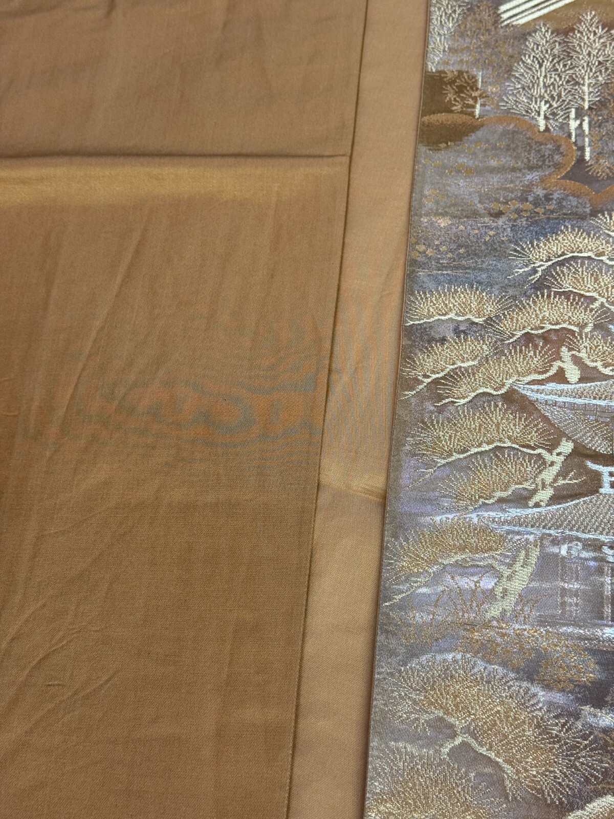 Japanese Vintage Kimono Fukuro Obi silk gold expensive embroidery 163.7×11.8in