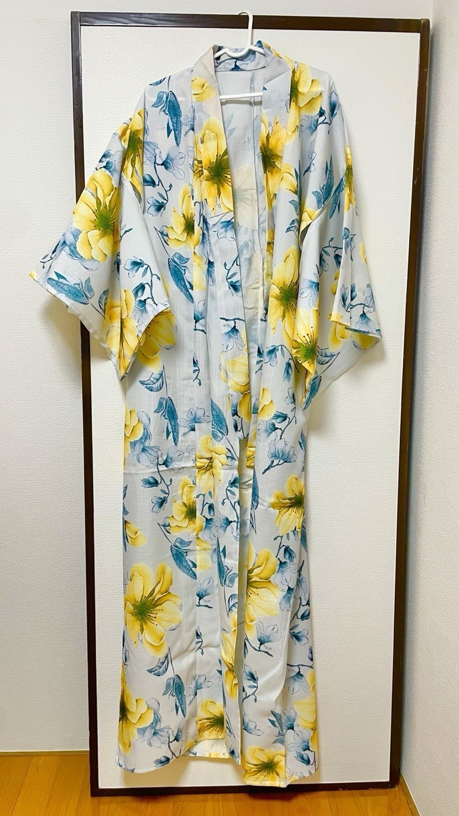 Traditional Japanese Yukata Kimono Dress Navy Heko Obi Set Floral GRL Size F New