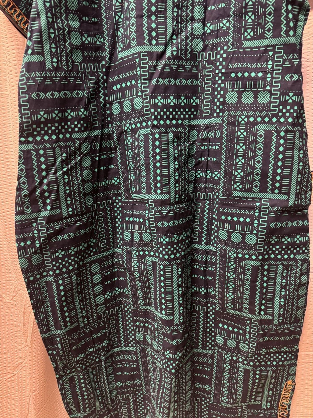 African Dashiki Style Tunic Dress Teal Blue Gold Embroidery Long Kaftan New L/XL