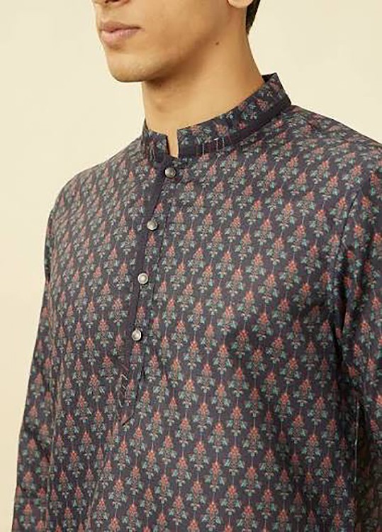 Manyavar Short Fit Kurta Deep Blue Floral NwTs X-LARGE