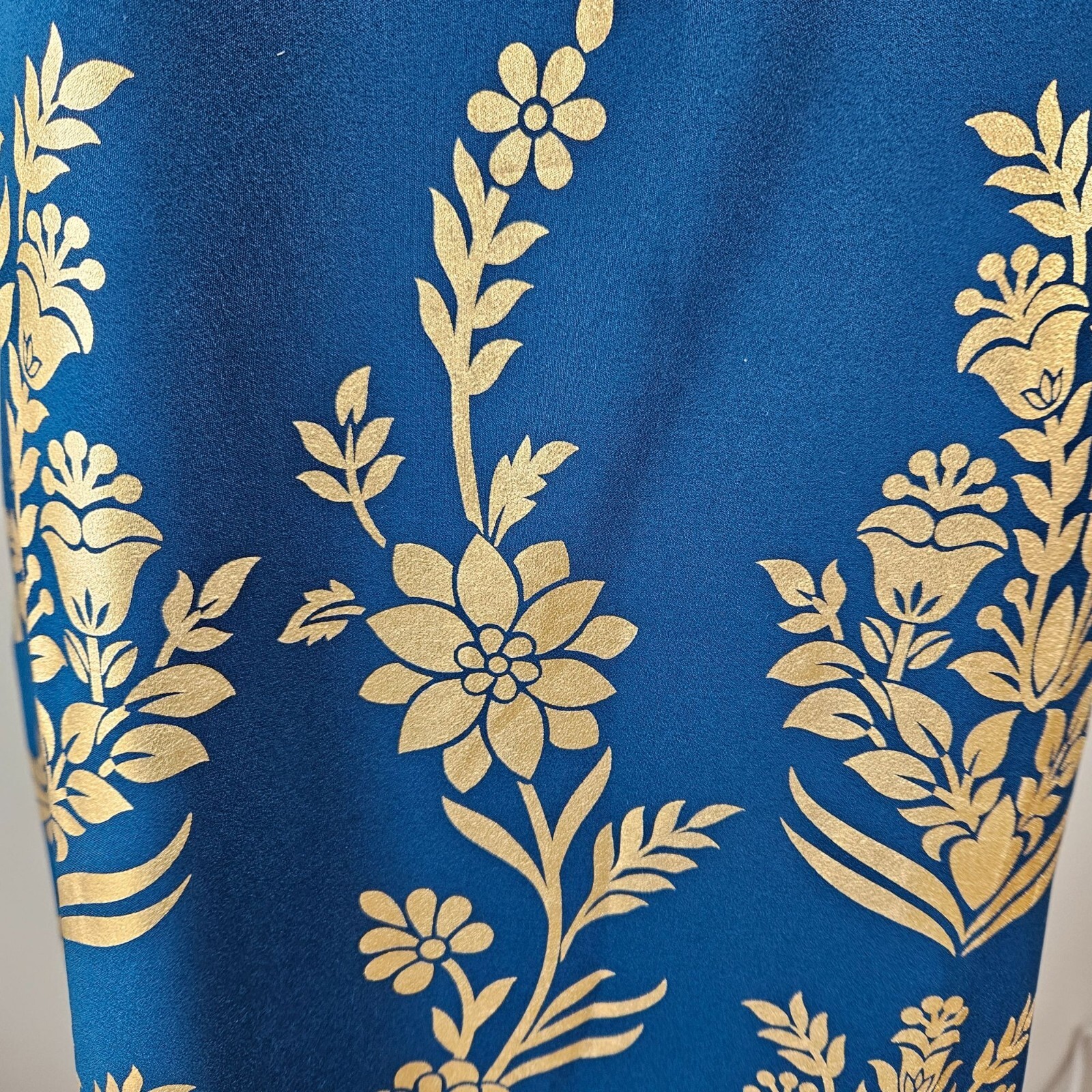 Janasya Womens Turquoise Blue & Gold Crepe Kurta Tassel Tie Neck Size Large