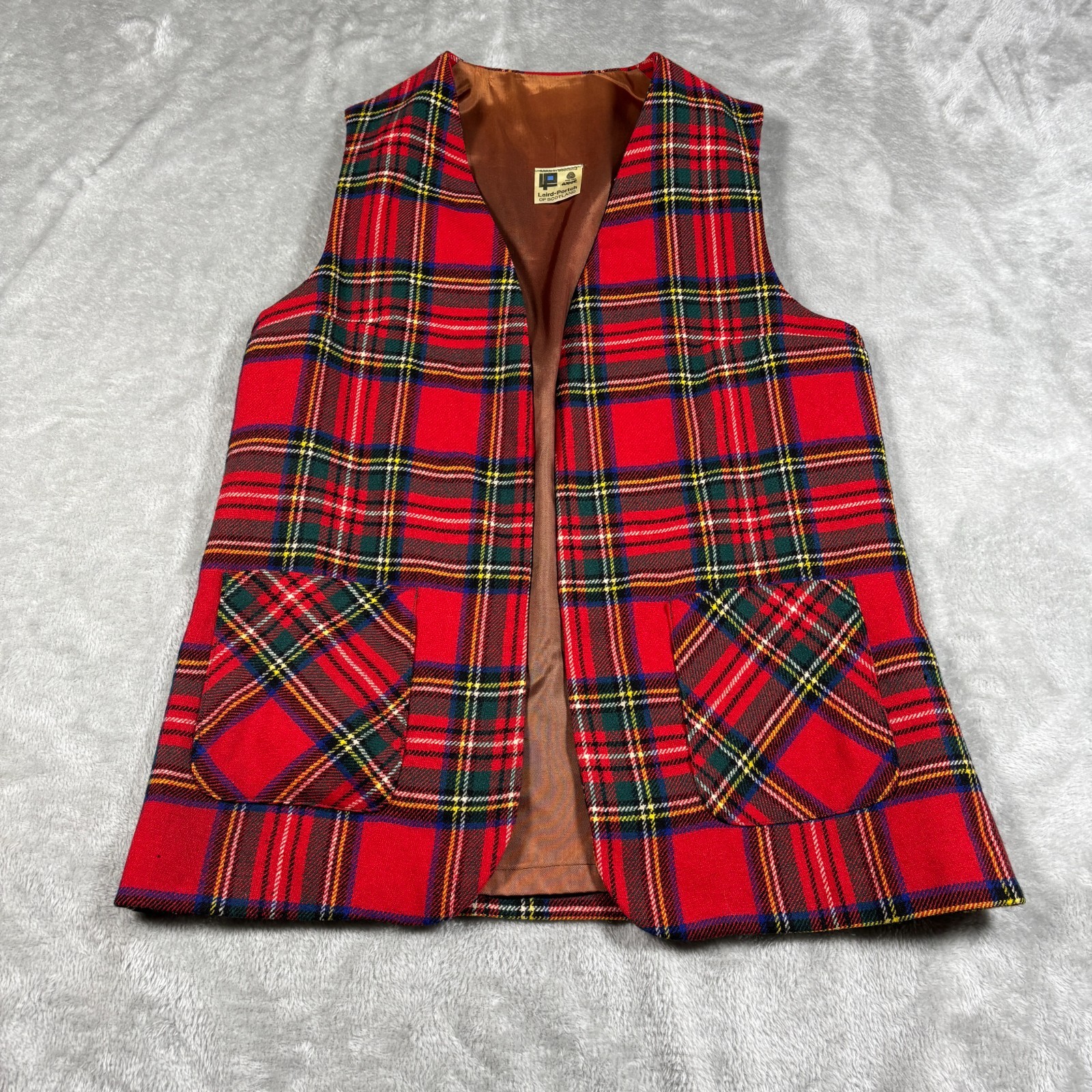 Vintage Laird Portch Of Scotland Vest Womens Medium Red Plaid Tartan Wool 70s
