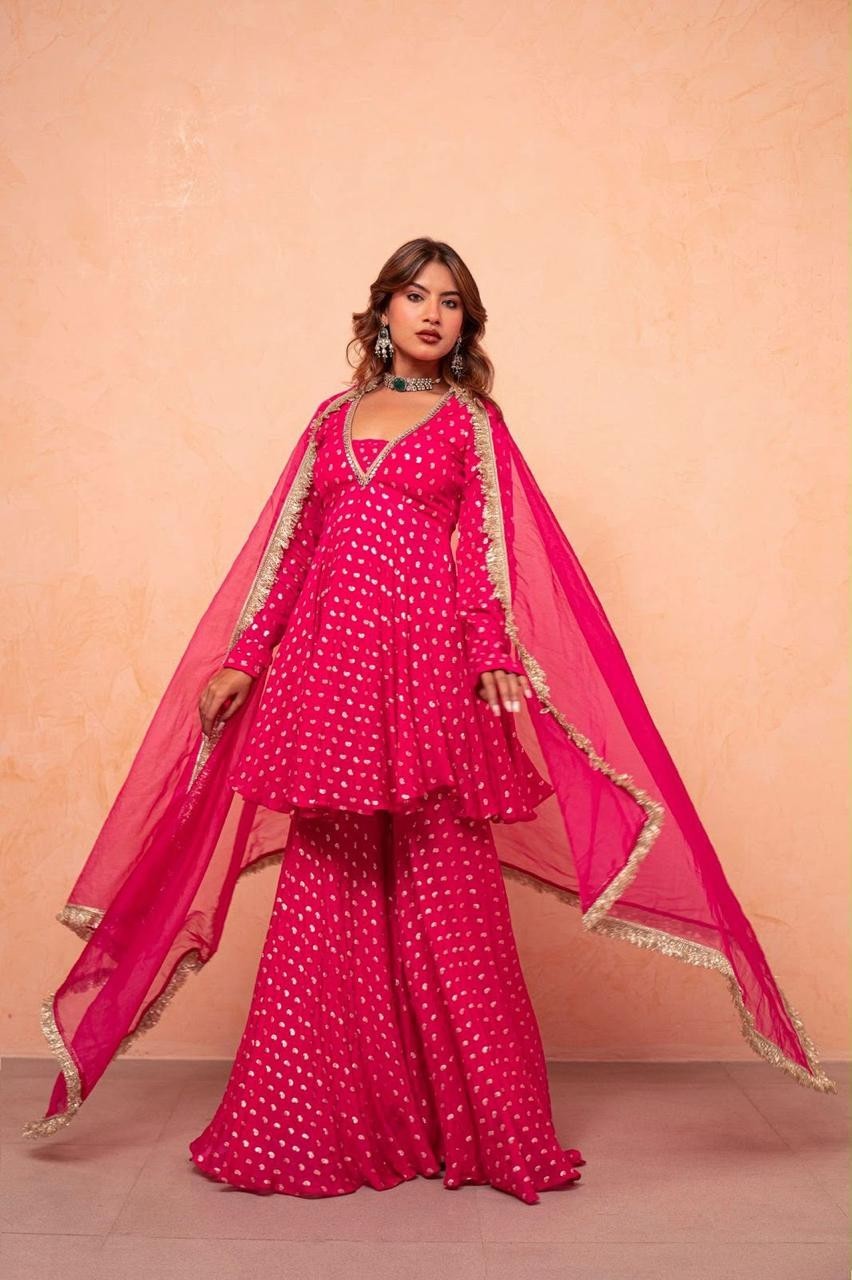 WOMEN ETHNIC INDIAN PAKISTANI SHARARA PALAZZO SET WITH MIRROR WORK WEDDING EID