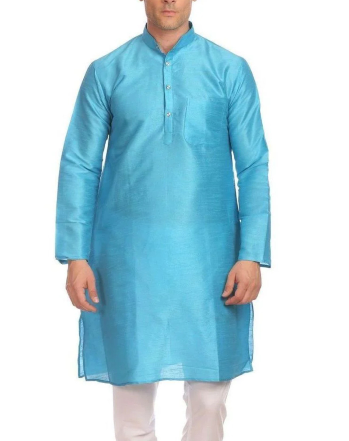 WINTAGE BANARASI ART SILK TURQUOISE KURTA PYJAMA S50
