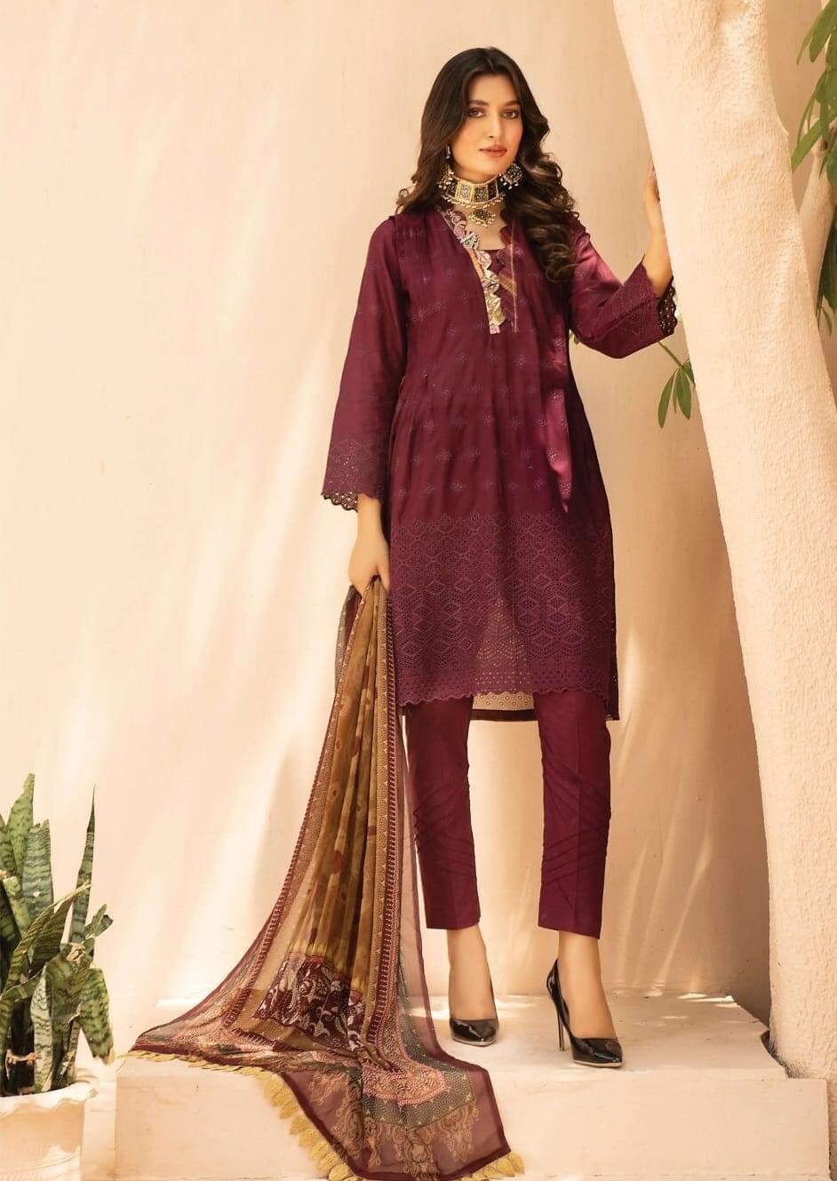 Lawn Pakistani chicken kari kameez shalwar With Crinkle Dupatta XL Bust 44