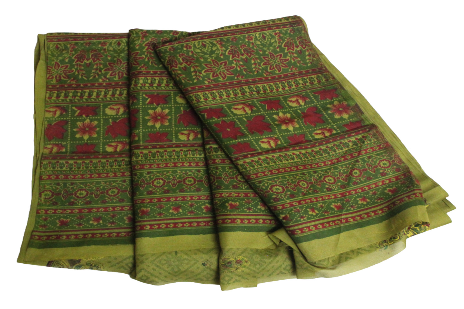 Indian Vintage Green Saree Bridal Dress Women Wrap Printed Used Sari Fabric 5YD