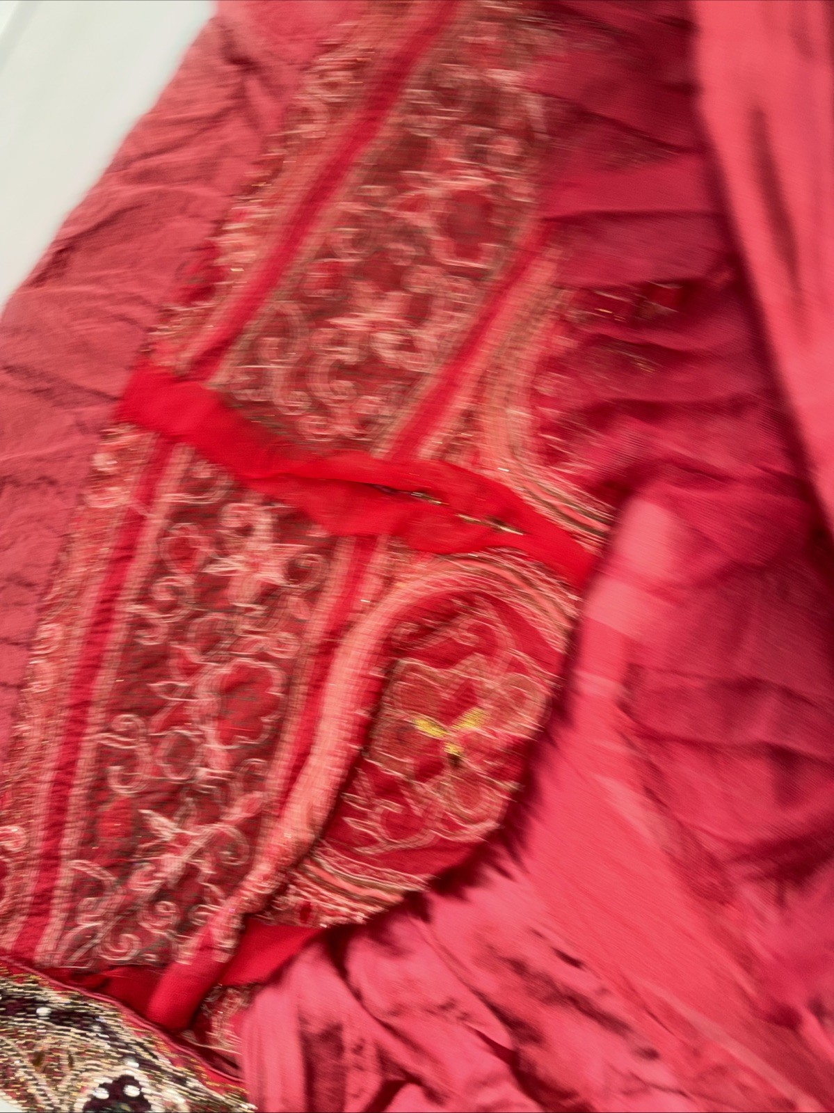 Vintage Heavy Red Bridal Lehenga Skirt & Dupatta Set Hand Embroidered Beaded Zar