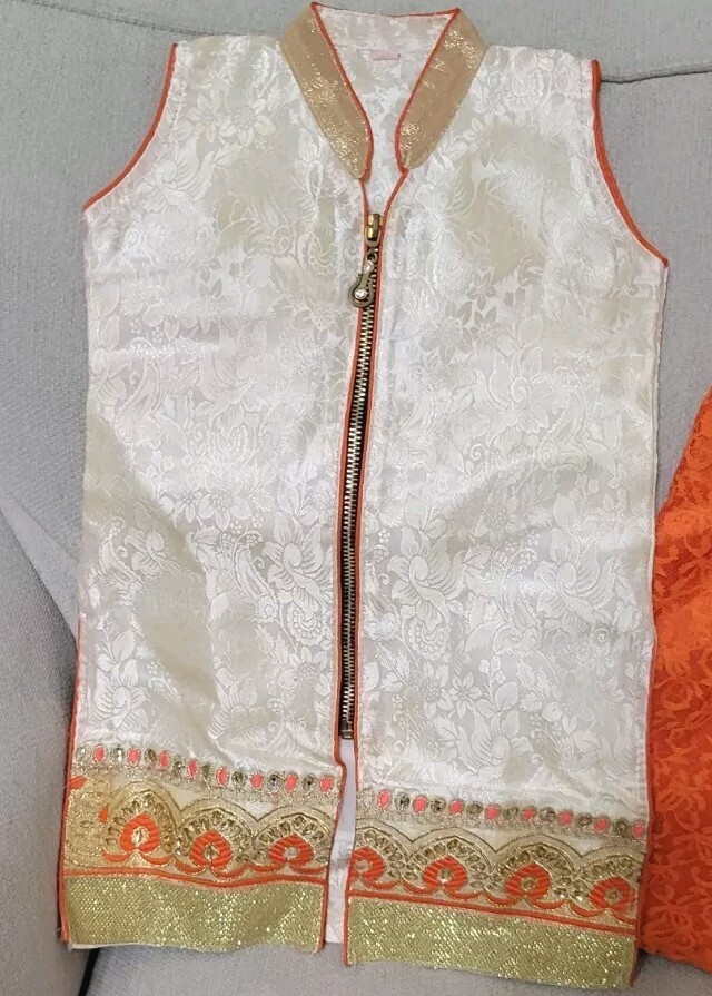 Toddler Girls Beautiful Sleeveless Party Wear Zipper Front Gold And Orange…