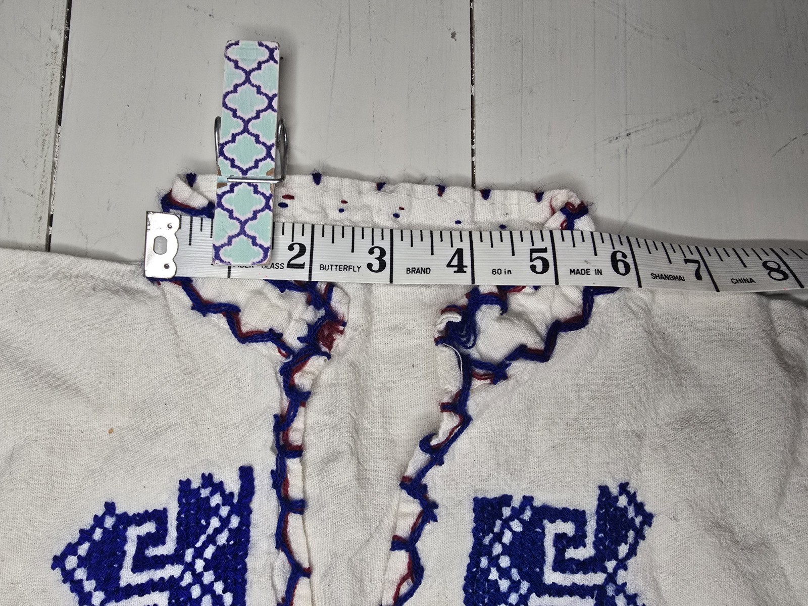Kids Eastern European Traditional Embroidered Costume 2pc Tunic Pants Blue White