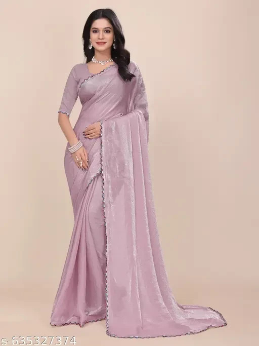 Ready To Wear Shimmer Georgette Saree with Contrast Piping Lace