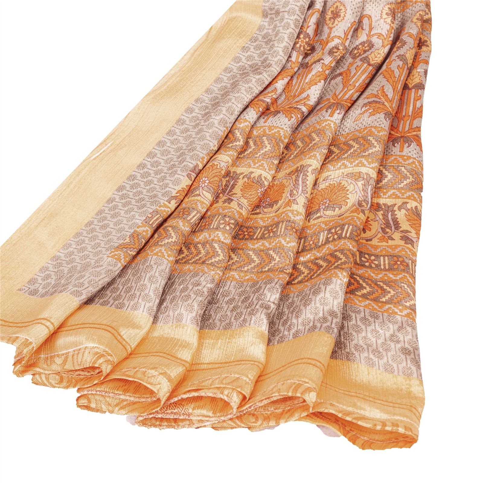 Sanskriti Vintage Sarees Orange Moss Crepe Floral Printed Sari 6+Yd Craft Fabric