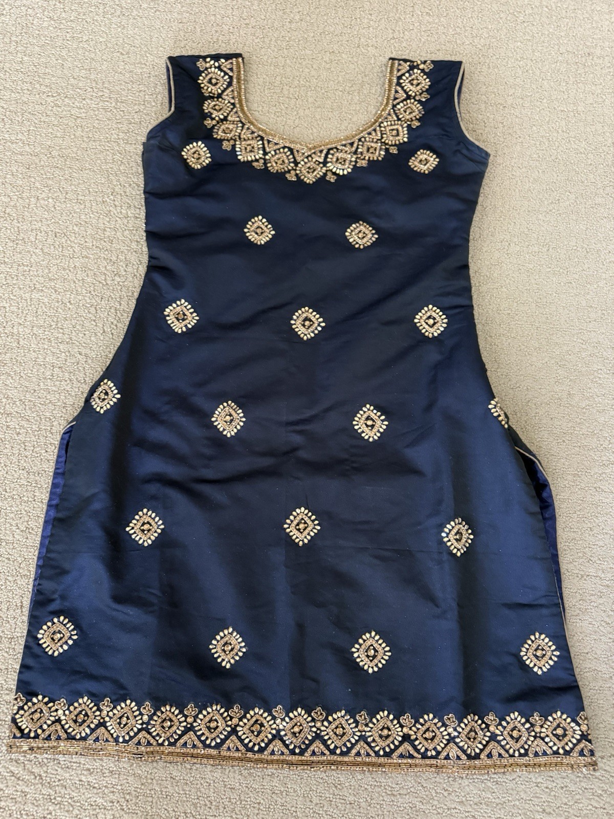 Navy Blue Salwaar Kameez with Chuni and Flare Pants, Nice!