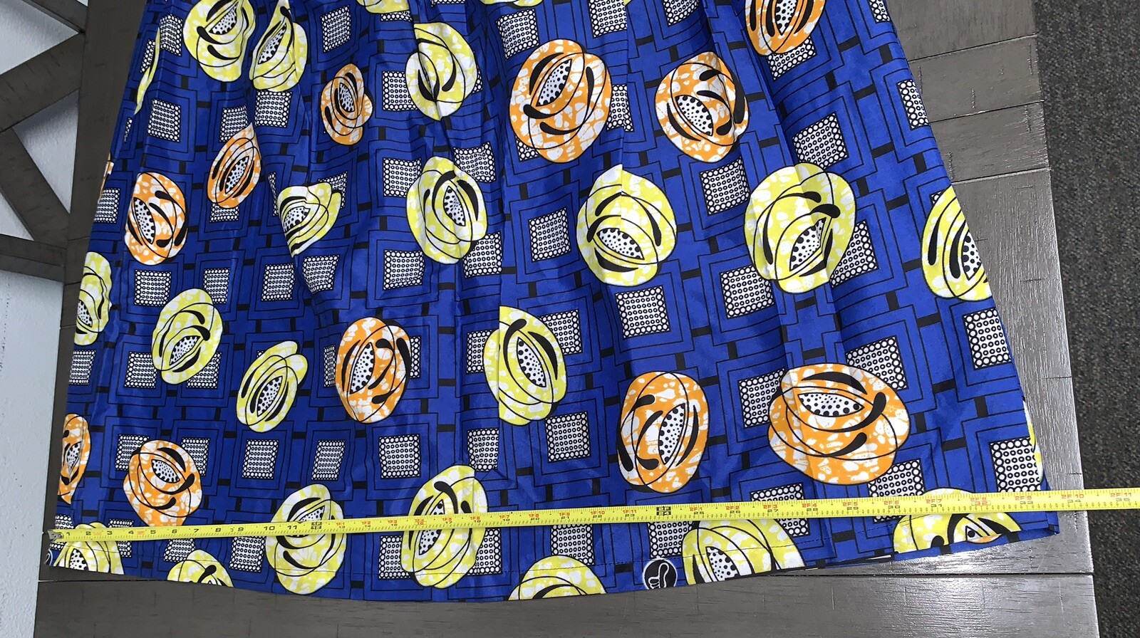 A7 28” WAIST AFRICAN NAKITA WAX PRINT ANKARA PAREO 40” MAXI SKIRT BLUE YELLOW