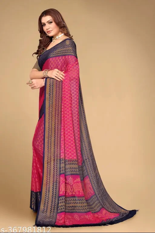 Women Chiffon brasso tilak print jhaler saree With Multiple Blouse