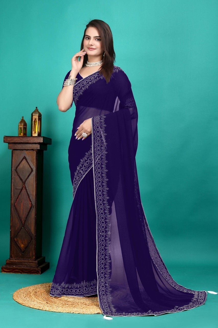 Embellished Bollywood Georgette Saree (Blue)