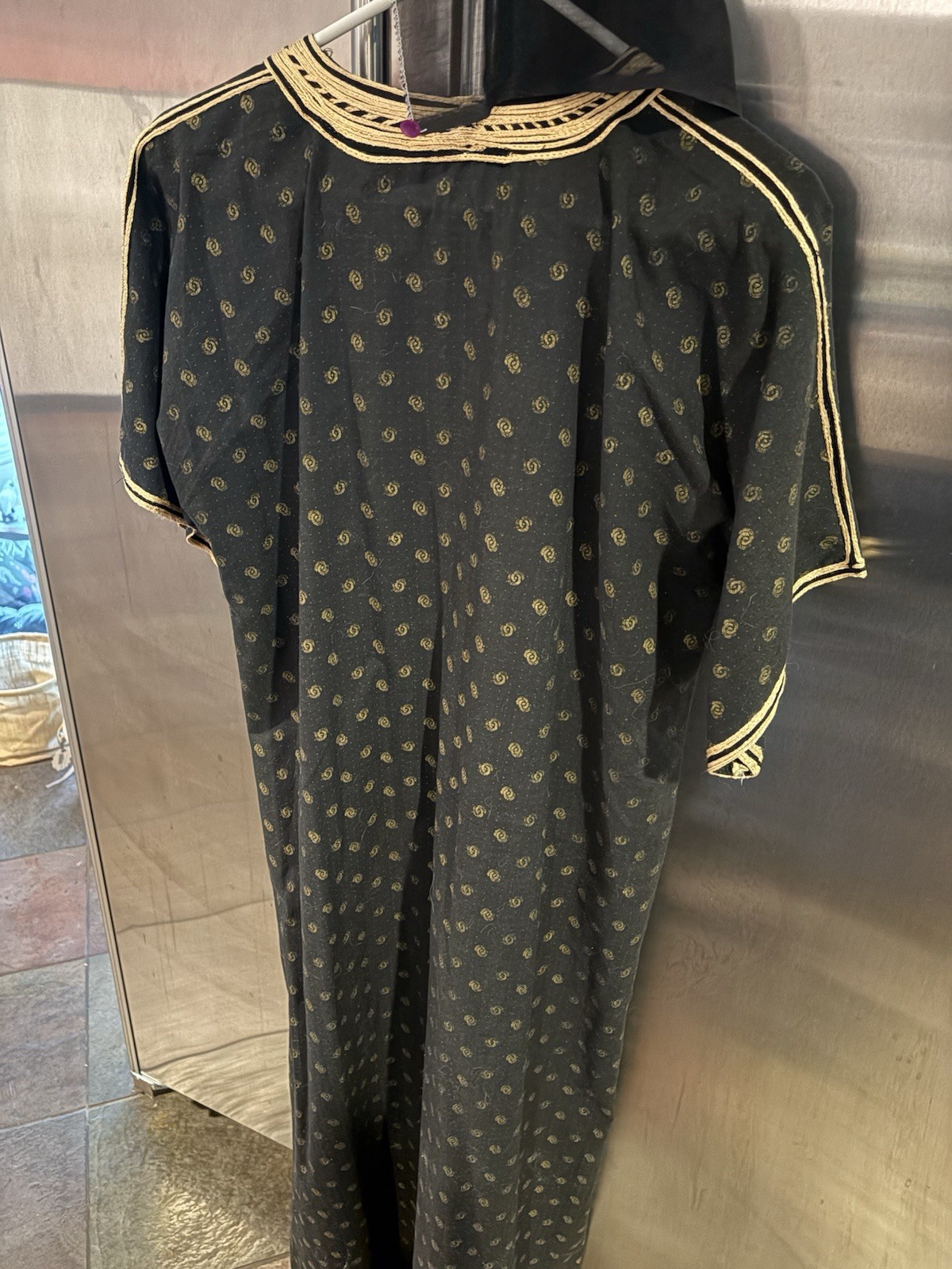 Vintage Moroccan Kaftan Black Gold Braid Boho Ethnic Dress Hat Nile Cruise