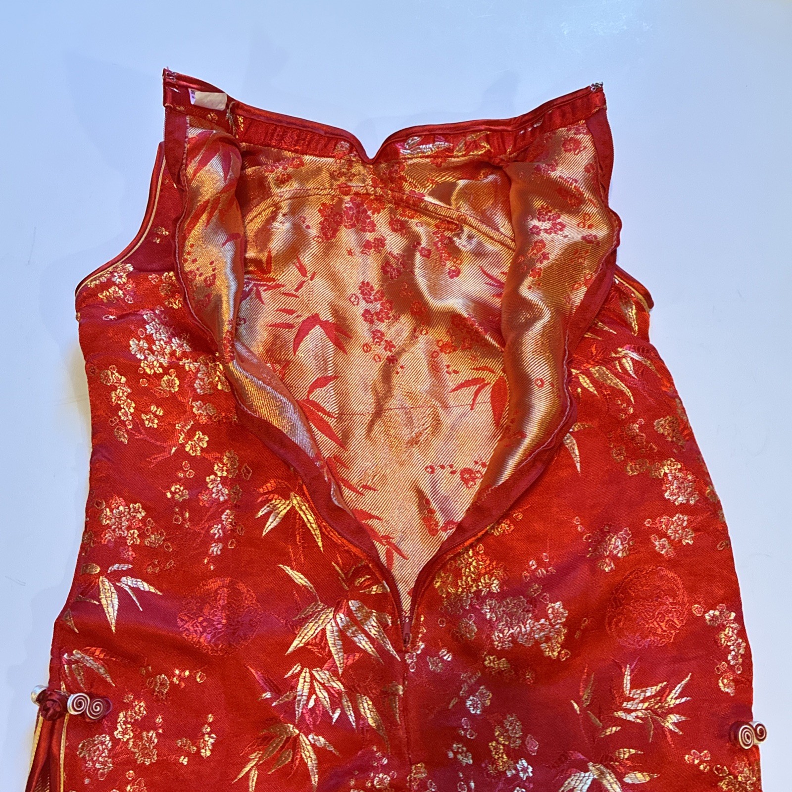 Chinese Cheongsam Dress Childs Size 7 Traditional Qipao Party Retro Red Gold