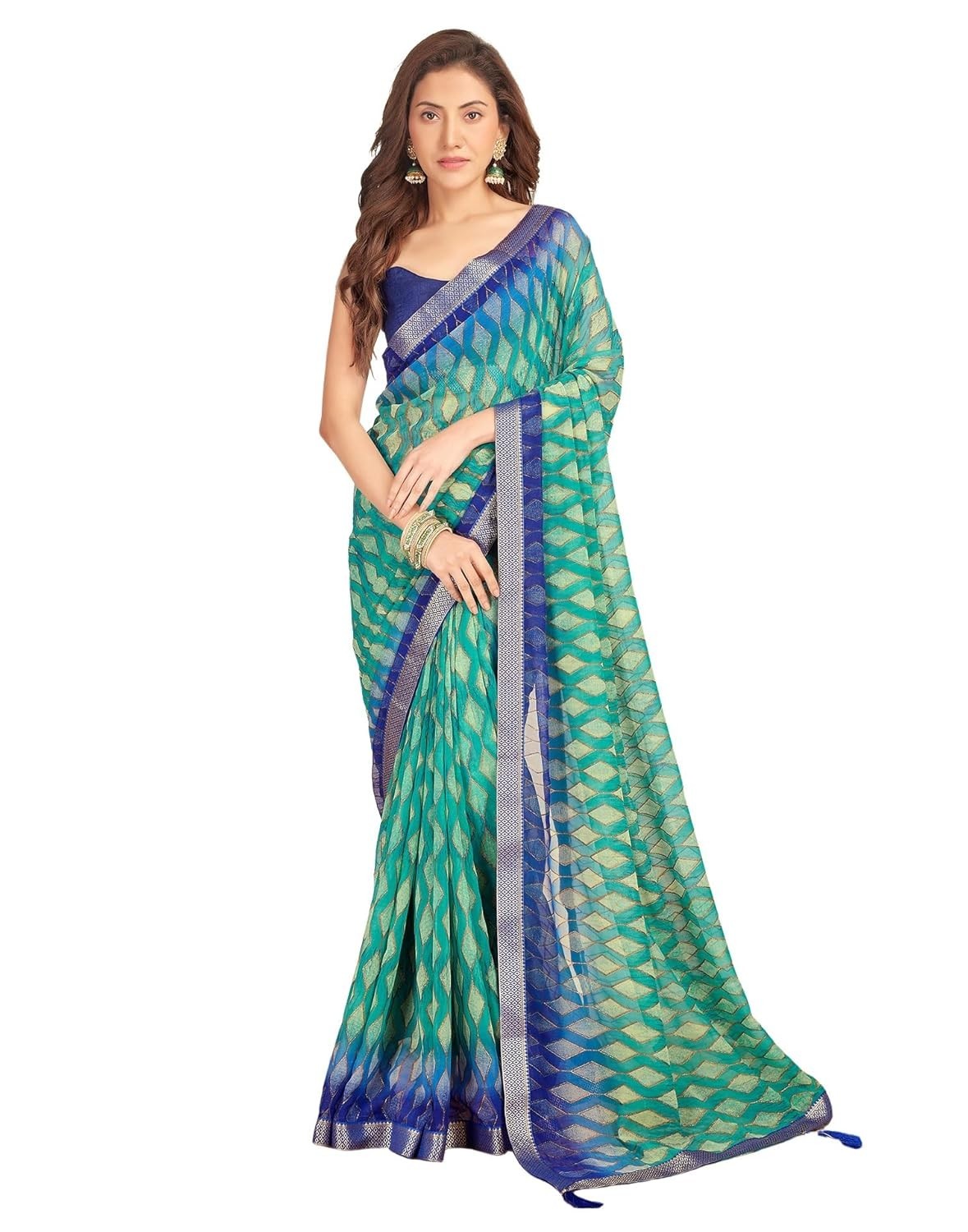 Women’s Lace & Floral Printed Georgette Saree with Unstitched Blouse Piece