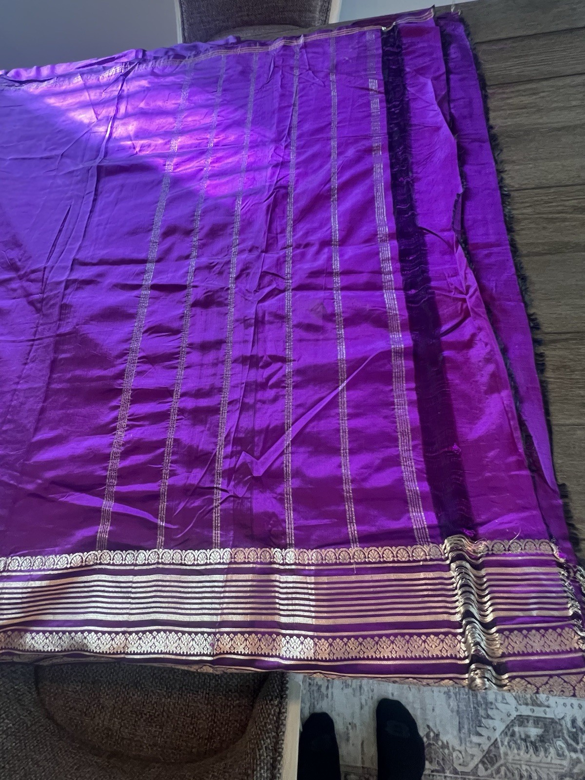 Silk Saree for Women Purple with Gold Decorative Border Free Size