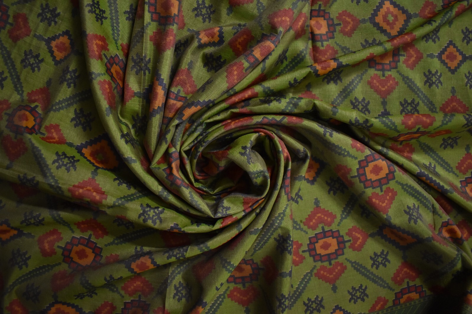 FNC Vintage Green Sarees Sambalpuri Woven Ikat Art Silk Sari Fabric 5Yd