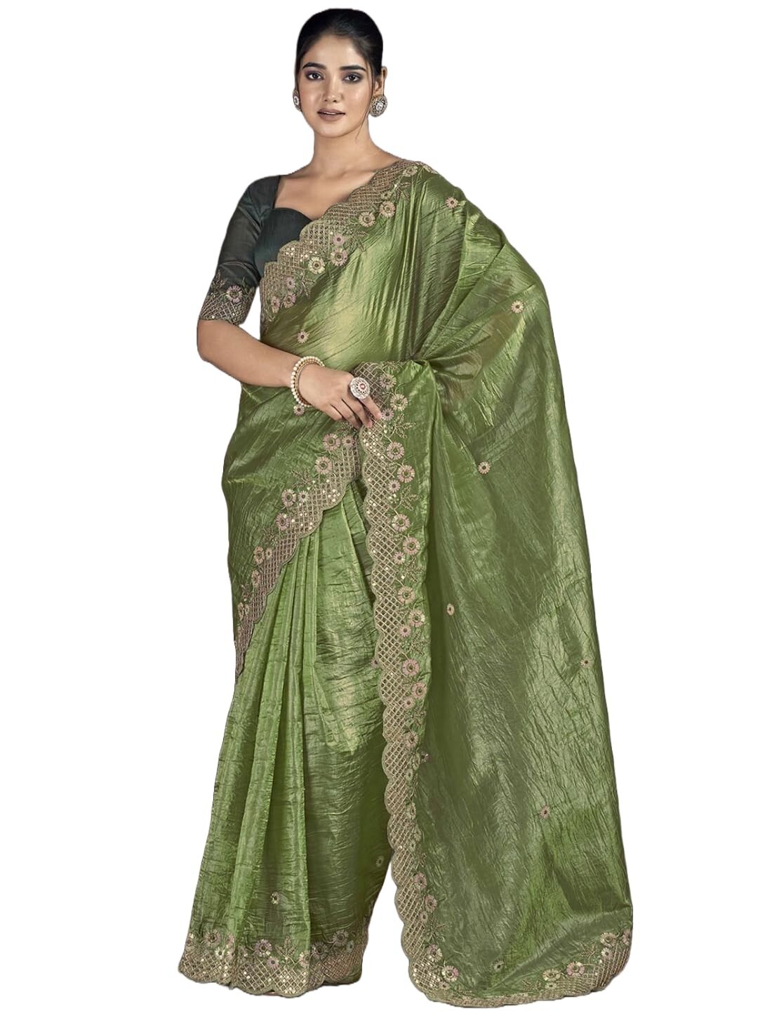 Women’s Crunchy Silk Multi Thread Sequence Work Saree