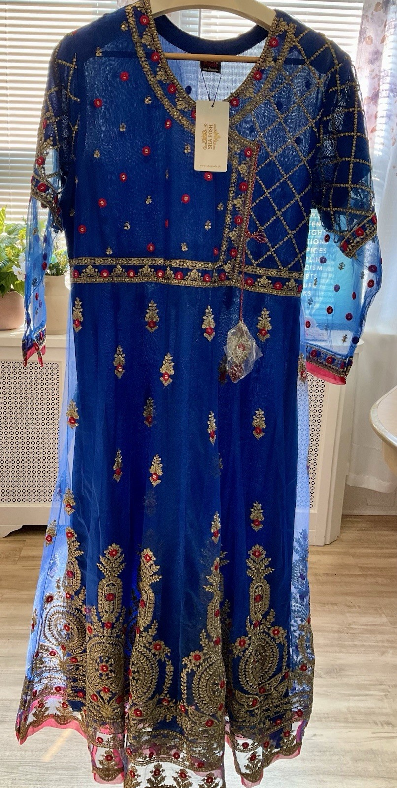 Sha Posh Women L Blue Embroidered Net Anarkali Salwar Kameez Suit