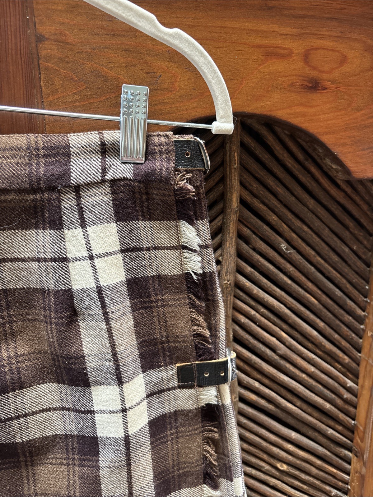 VTG 100 Pure Wool Hyland Kilt Scotland Plaid Tartan Brown Sz 26 Adjustable