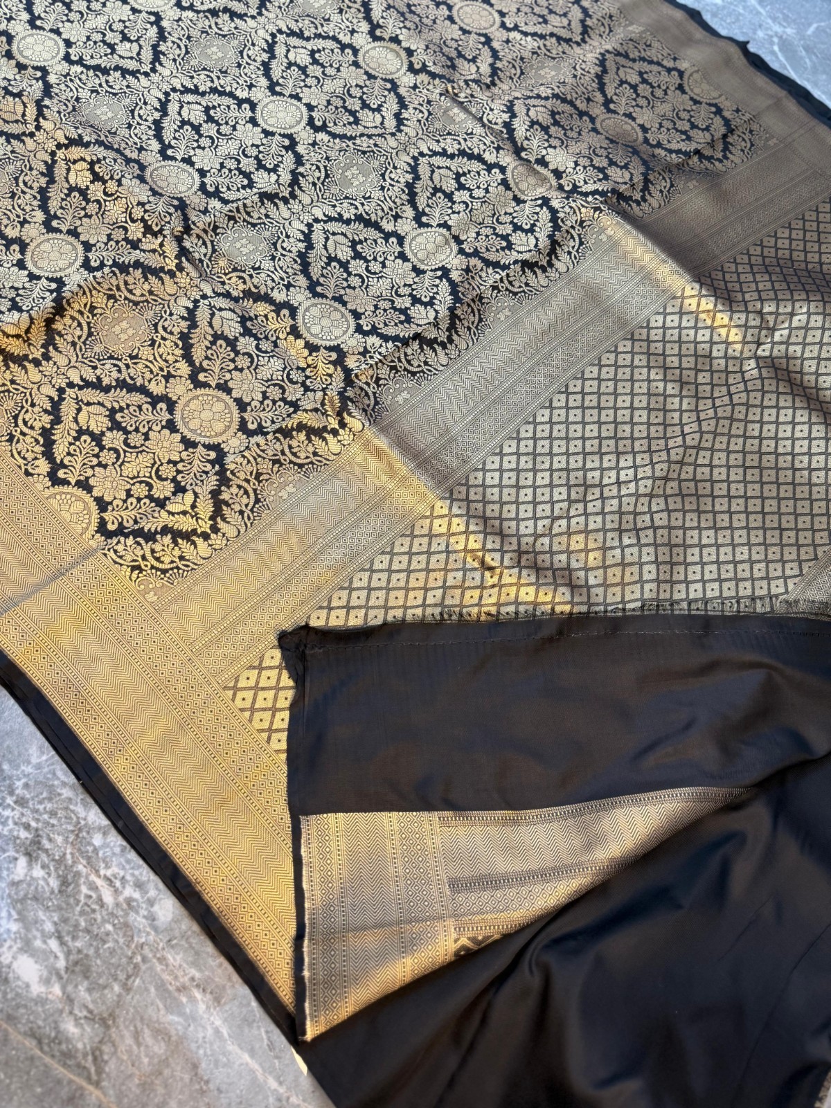 Luxury Black Katan Silk Style Saree Traditional Golden Zari Border Partywear