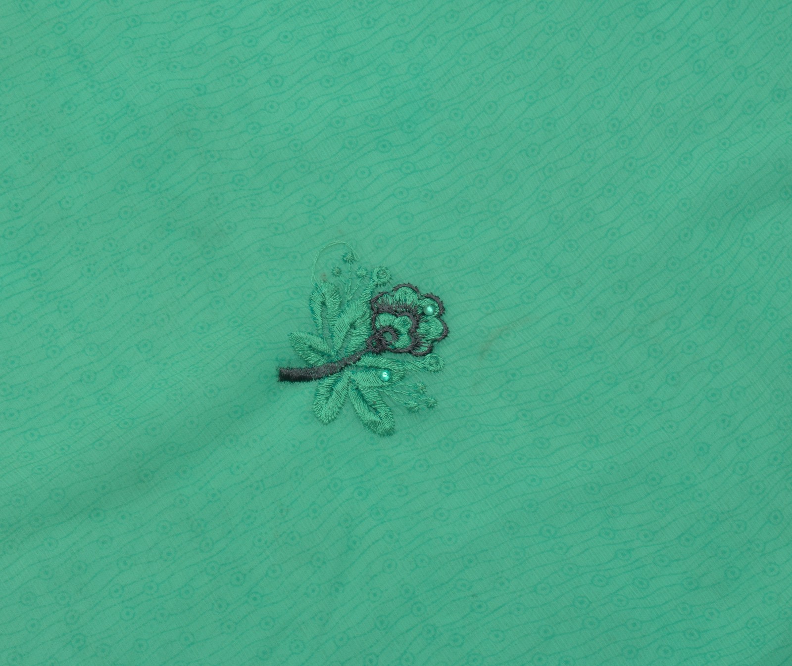 Sushila Vintage Aqua Green Sari Blend Chiffon Embroidered Floral Sari Fabric
