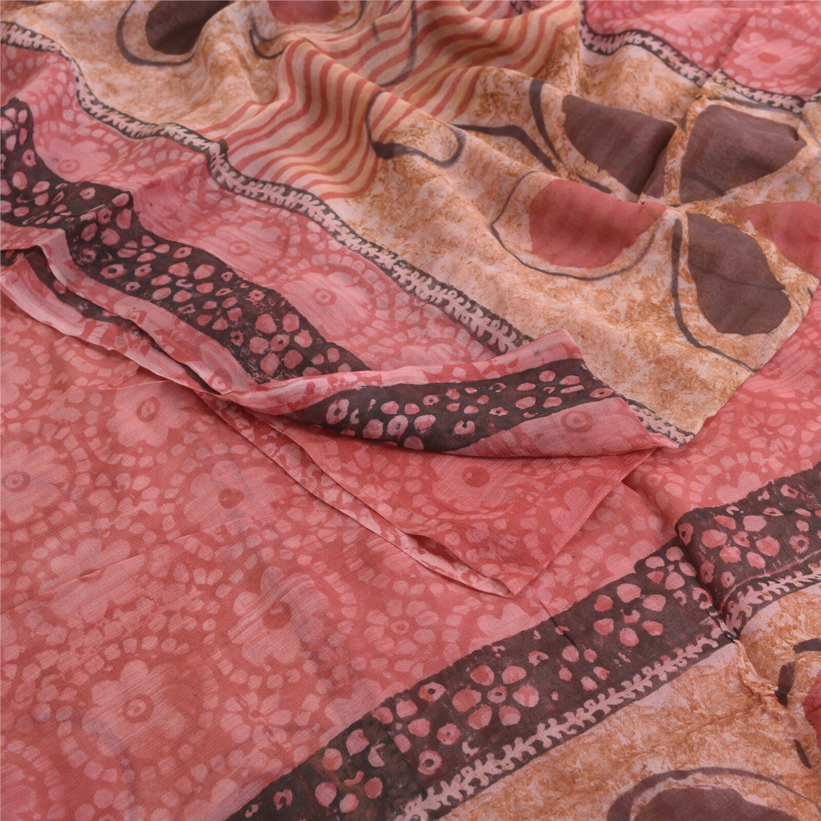 Sanskriti Vintage Pink Sarees Blend Georgette Printed Sari Craft 5 Yard Fabric
