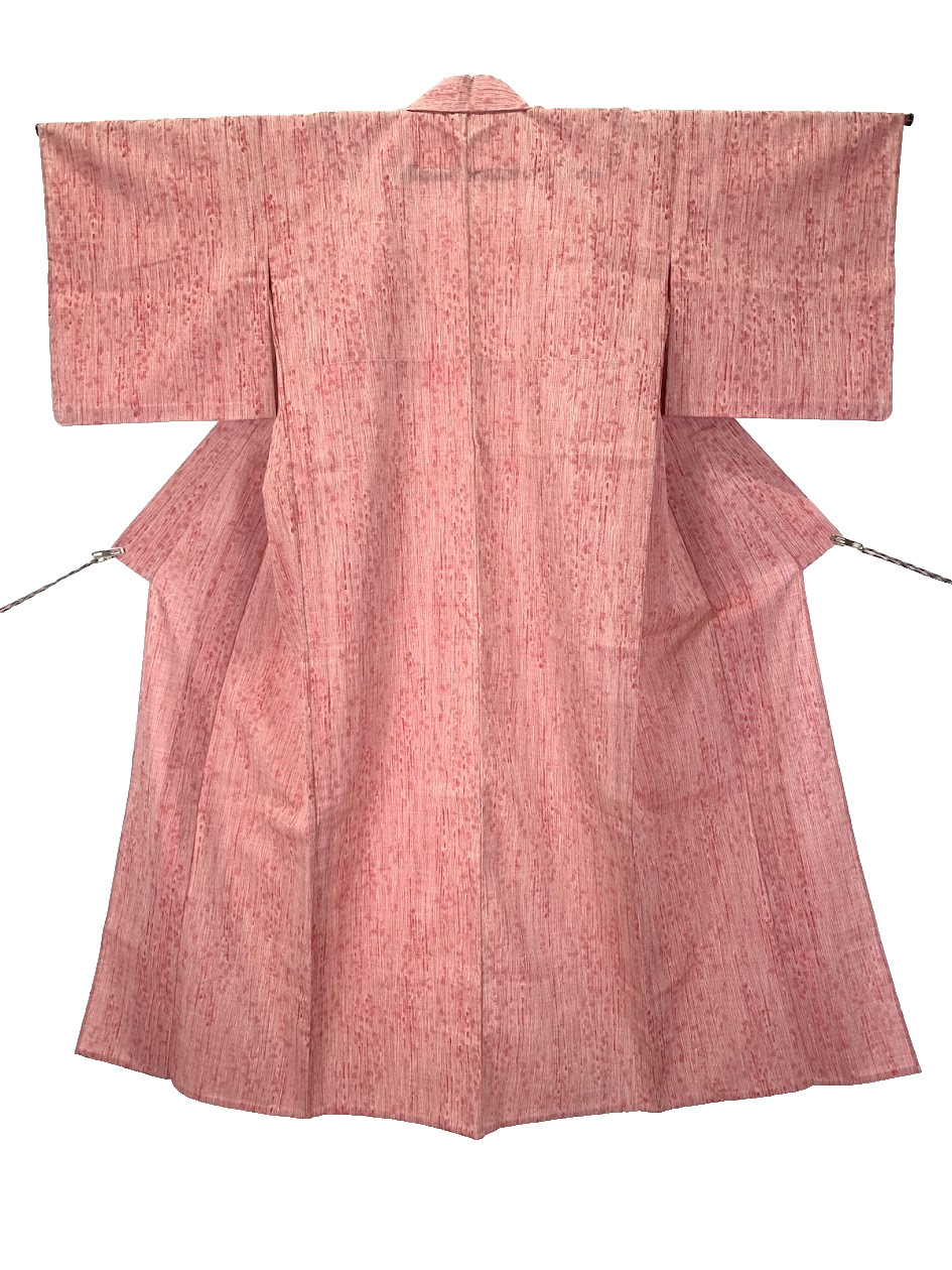 Unused Hitoe Komon Kimono XS Wine Red Pink Stripe Washable FedEx Shipping Zen