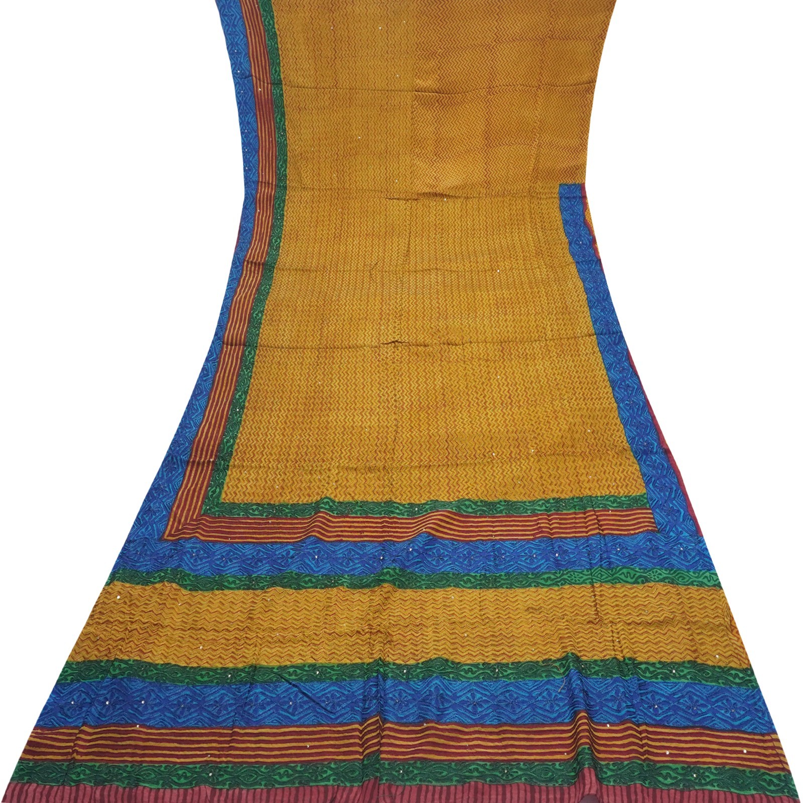 Vintage Brown Sarees 100% Pure Crepe Silk Hand Embroidered Sari 5YD Craft Fabric
