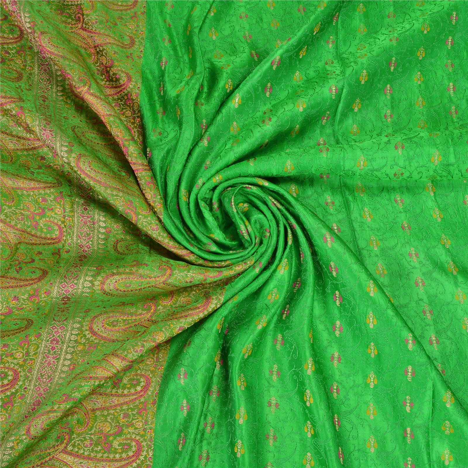 Sanskriti Vintage Green Sarees Pure Satin Silk Brocade/Banarasi Zari 5Yd Saree